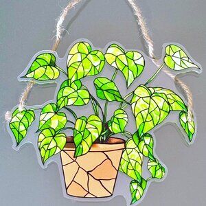 COPY - Gorgeous Monstera Tropical Plant Houseplant Mosaic Suncatcher Window Han…